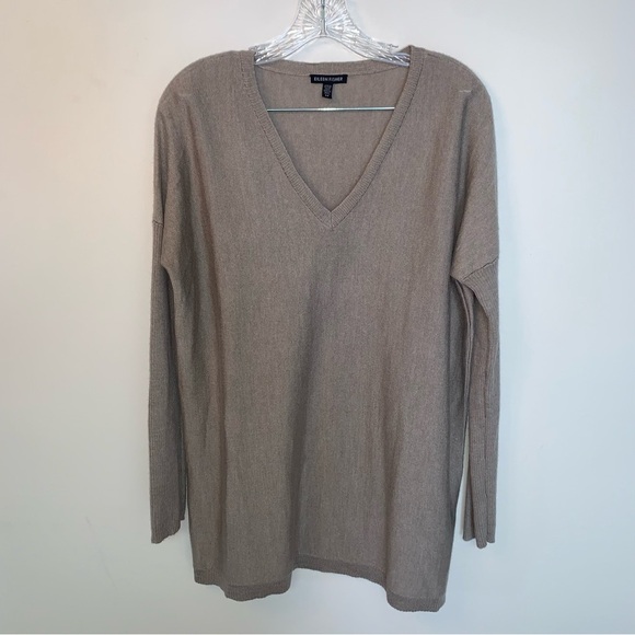 Eileen Fisher Tan V-Neck Sweater 100% Merino Wool S - Picture 1 of 10